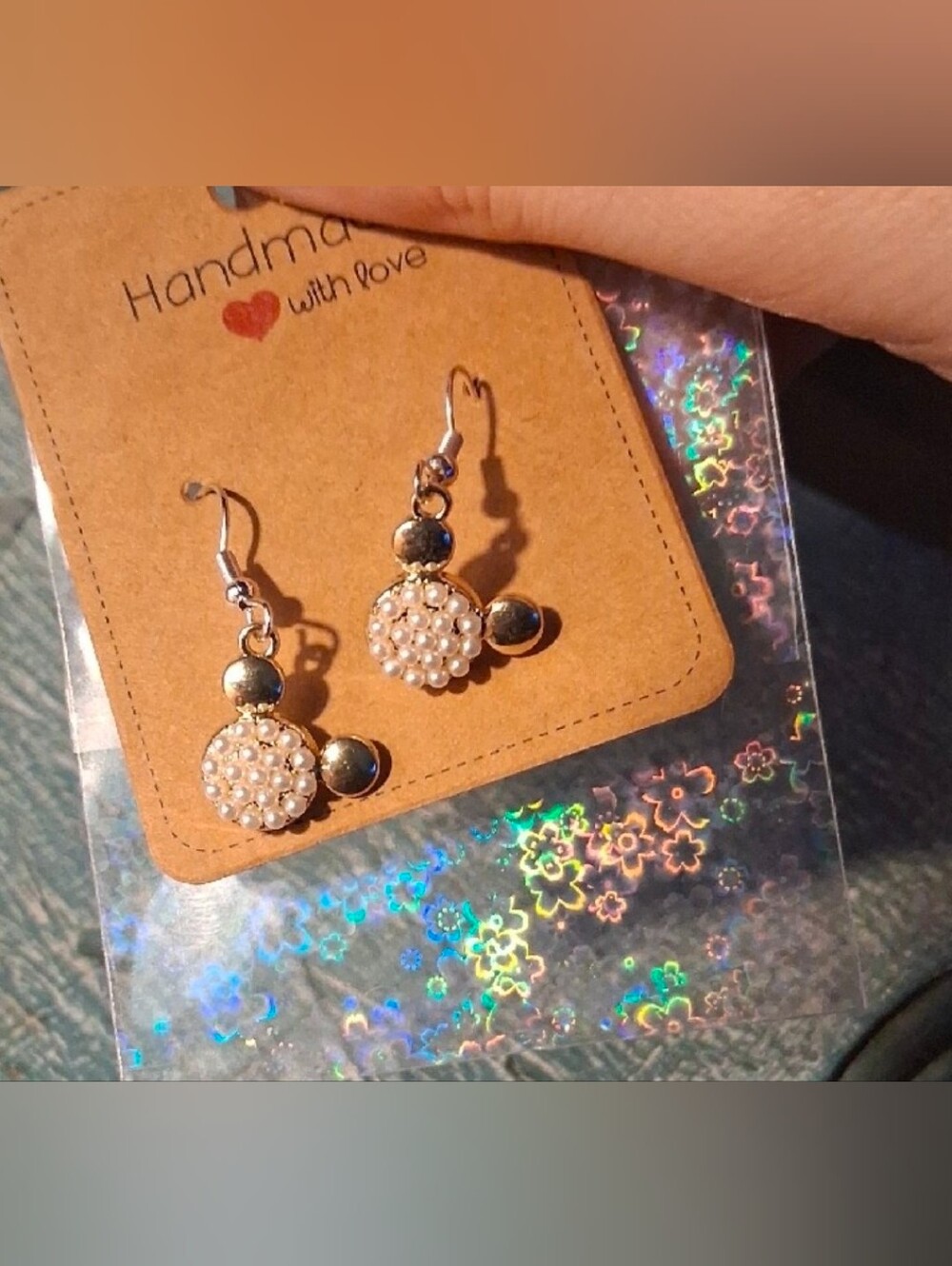 $8 Each Or Bundle 5/$20 Handmade Pearl Cluster Gold Mickey Head Inspired Earring